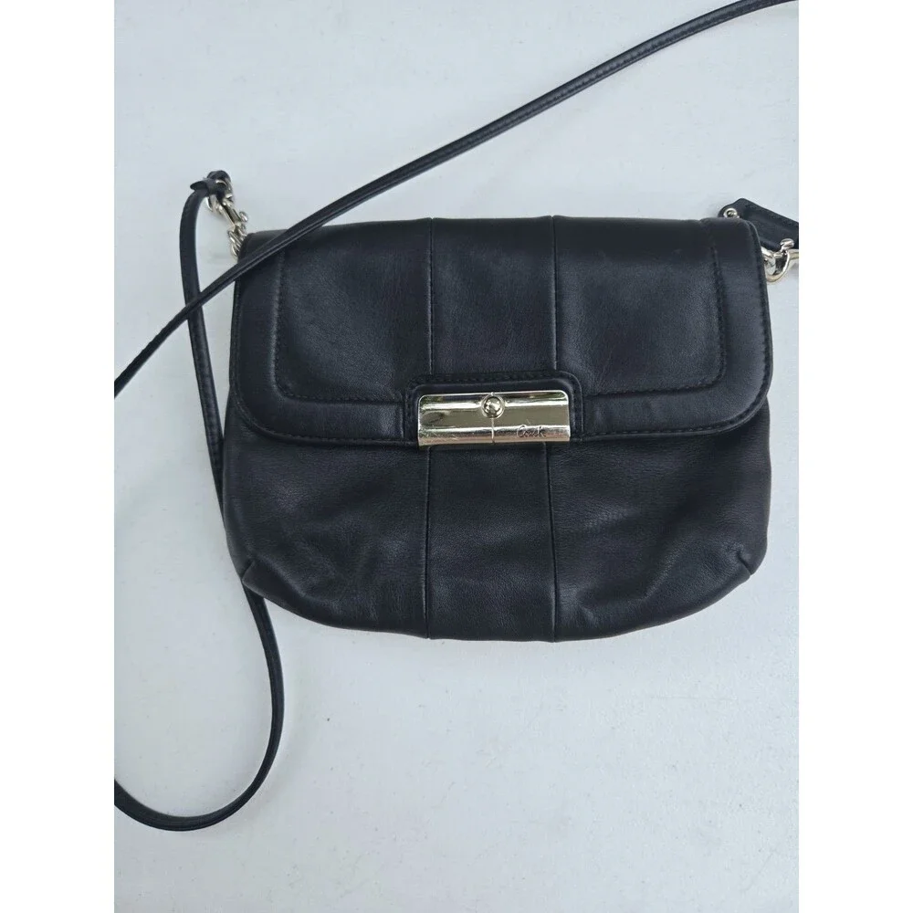 Coach Kristin Black Leather Crossbody Wallet Bag Purse Vintage
